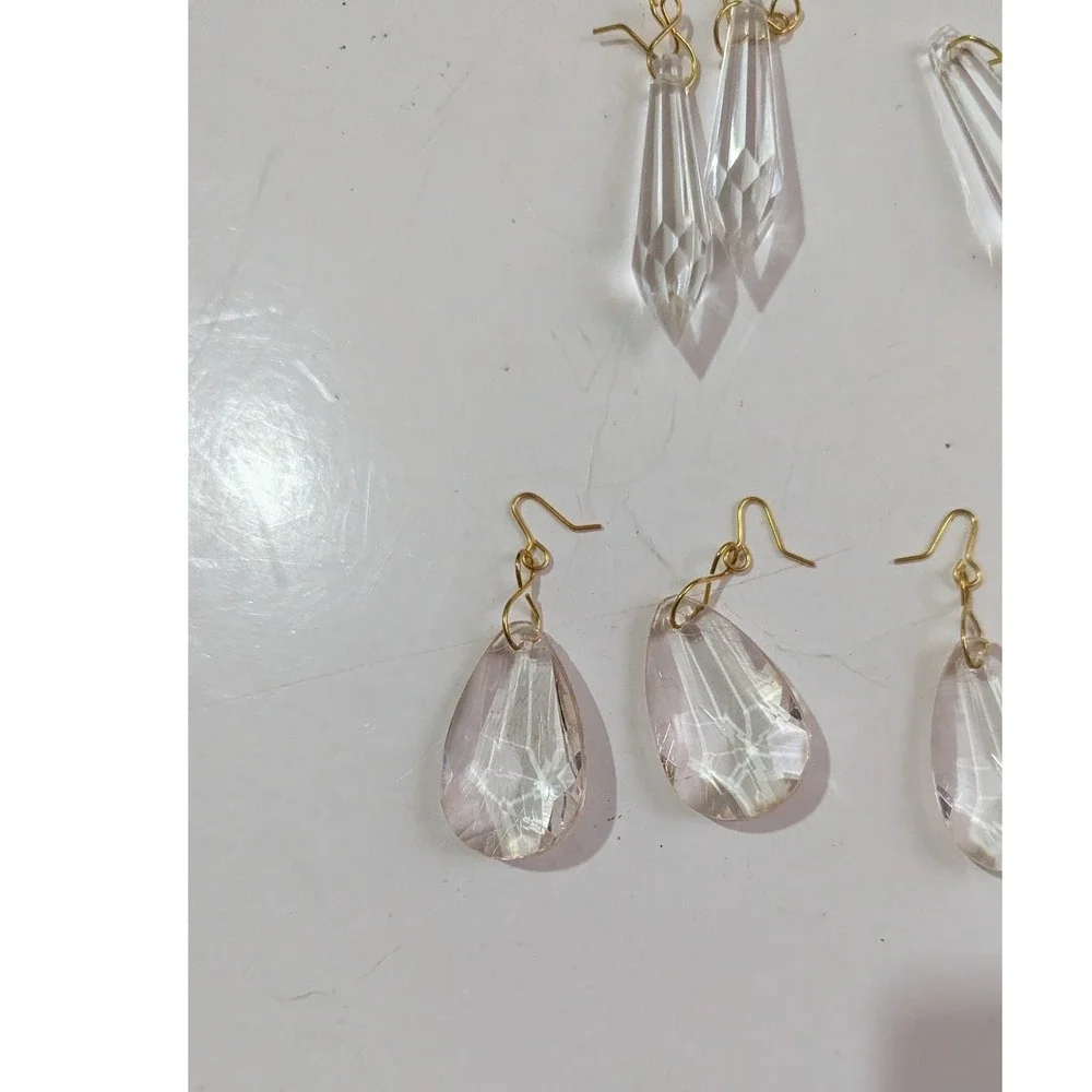 Clear‎ Crystal Faceted Teardrop and Prism Dangle Earrings Gold Tone Set of 4